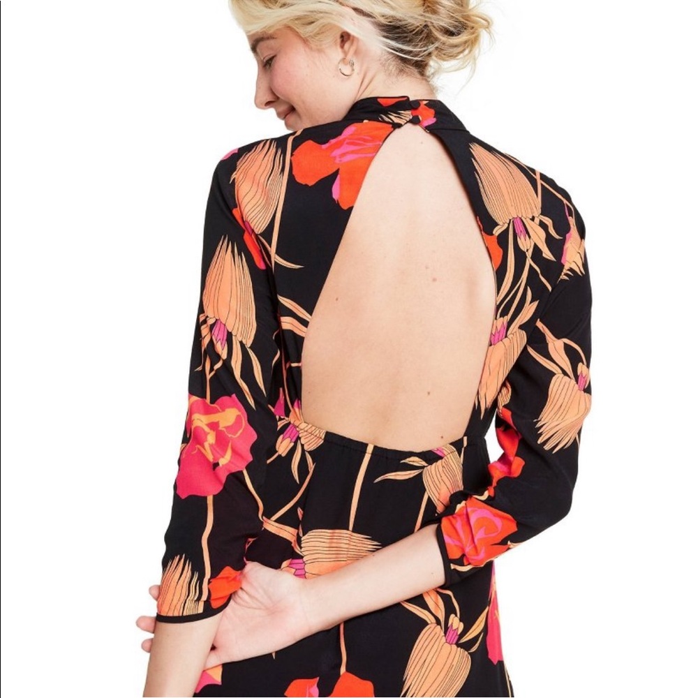 Rixo Target Floral Open Back Cascade Ruffle Dress